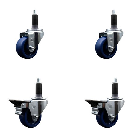 Service Caster 3'' Solid Poly Wheel Swivel 1-1/8'' Expanding Stem Caster Set 2 Brakes, 4PK SCC-EX20S314-SPUS-2-PLB-2-118